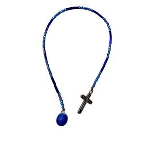Beaded Blue Silvertone Cross Book Marker Bible 9.5 Inch